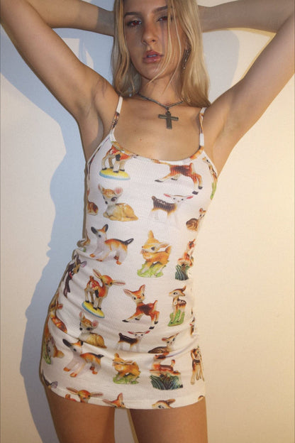 Sweet Animal Print Cami Mini Dress