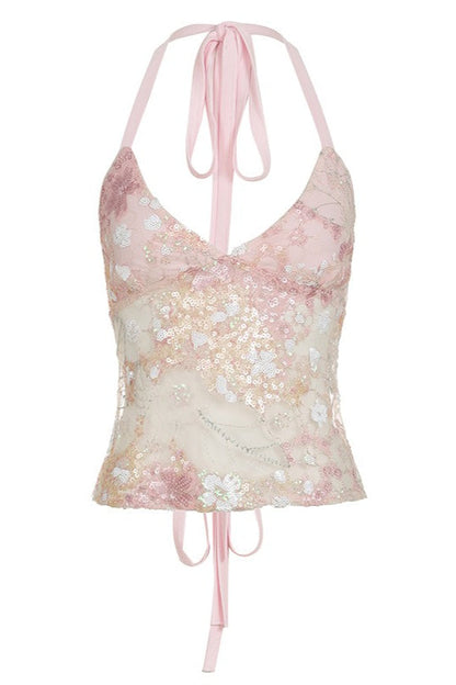 Sweet Hot Shee Sequin Lace Halter Top