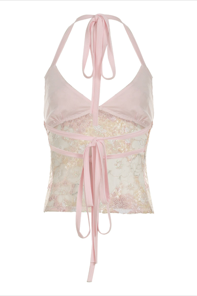 Sweet Hot Shee Sequin Lace Halter Top