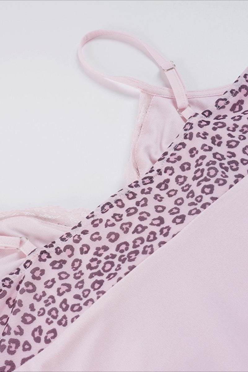 Sweet Leopard Patchwork Bow Lace Cami Top