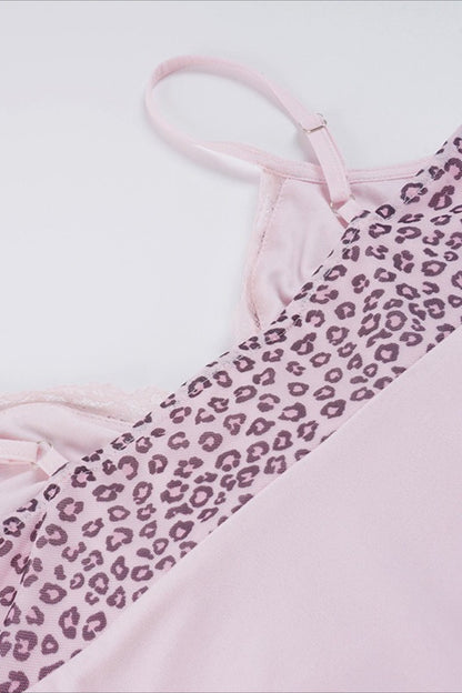 Sweet Leopard Patchwork Bow Lace Cami Top