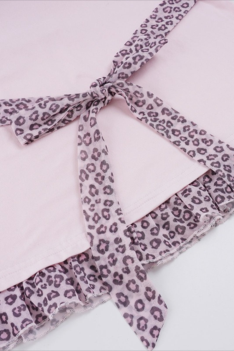 Sweet Leopard Patchwork Bow Lace Cami Top