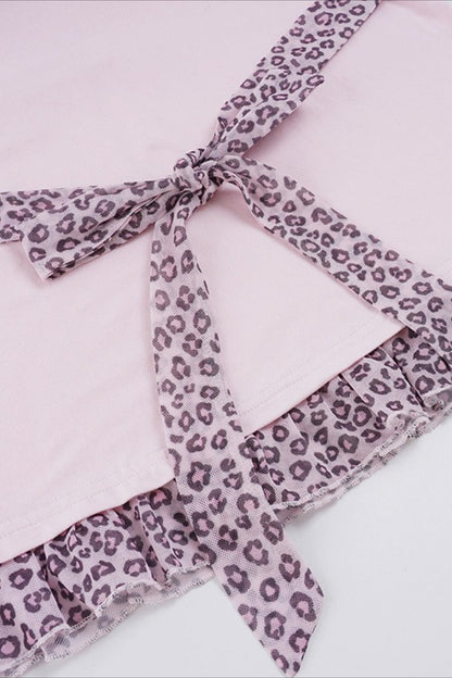 Sweet Leopard Patchwork Bow Lace Cami Top
