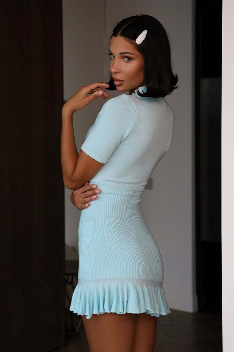 Sweet Ribbed Short Sleeve Mini Dress