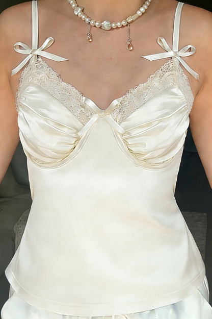 Sweet Satin Bow Ruched Cami Top