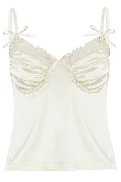 Sweet Satin Bow Ruched Cami Top