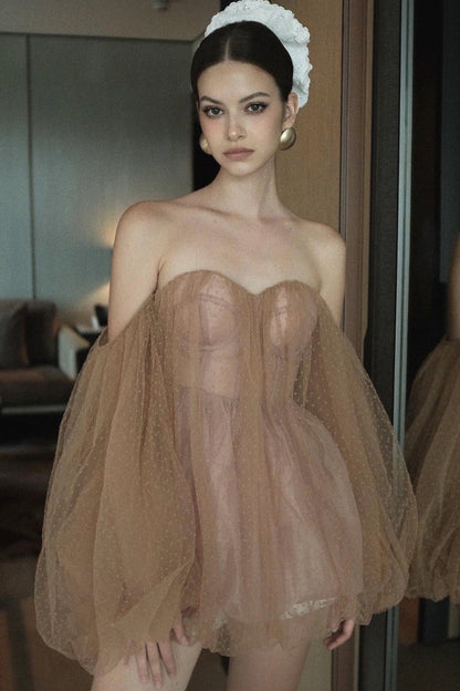 Sweet Sexy Bandeau Puff Sleeve Mini Dress