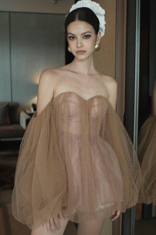 Sweet Sexy Bandeau Puff Sleeve Mini Dress