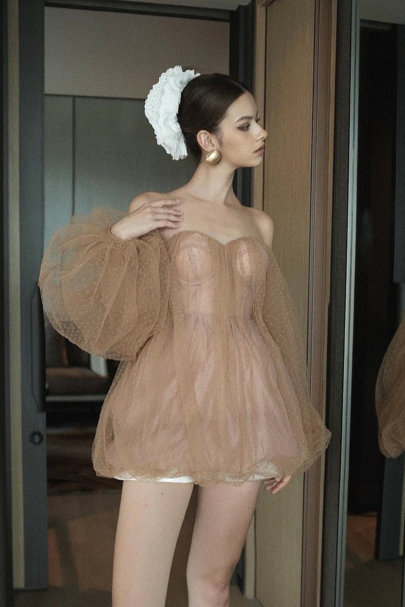 Sweet Sexy Bandeau Puff Sleeve Mini Dress