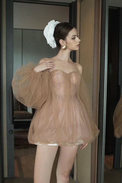 Sweet Sexy Bandeau Puff Sleeve Mini Dress