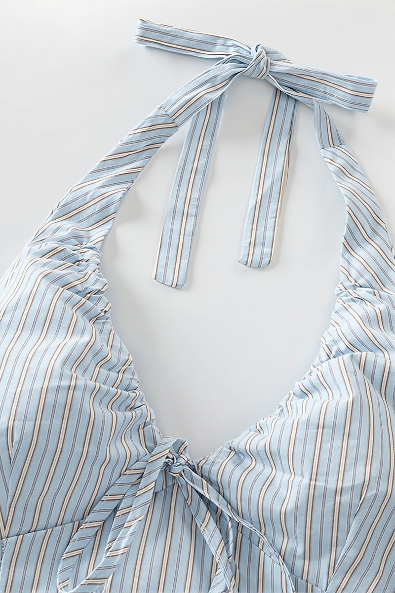 Sweet Striped Tie Backless Halter Top