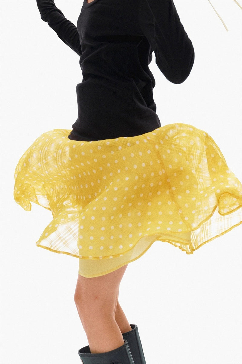 Sweet Yellow Polka Dot Draped Midi Skirt