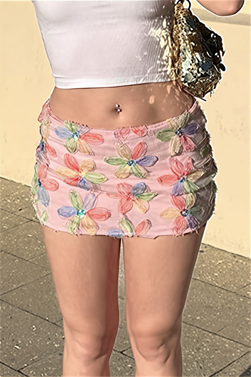 Textured Floral Fitted Bodycon Mini Skir
