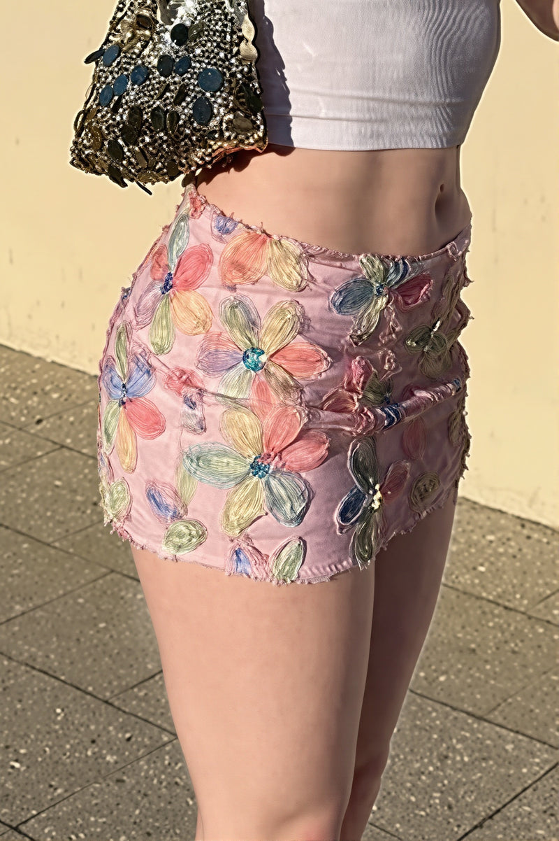 Textured Floral Fitted Bodycon Mini Skir