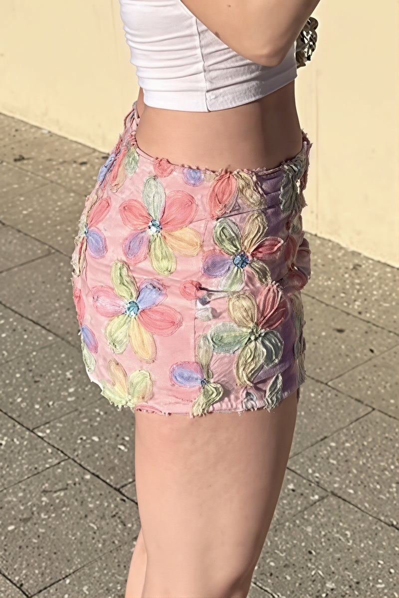 Textured Floral Fitted Bodycon Mini Skir