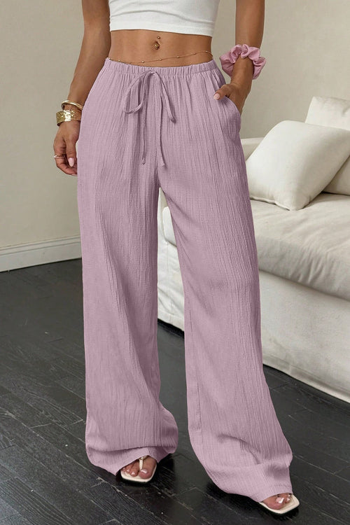 Textured Knot Waist Wide Leg Pants