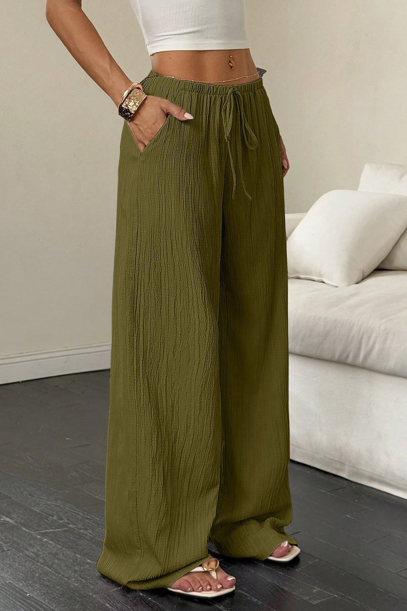 Textured Knot Waist Wide Leg Pants