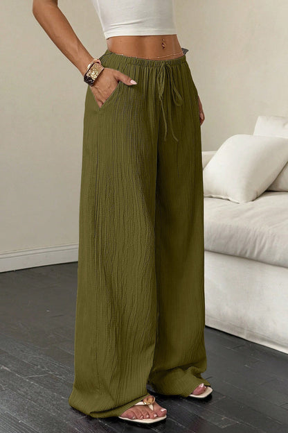 Textured Knot Waist Wide Leg Pants