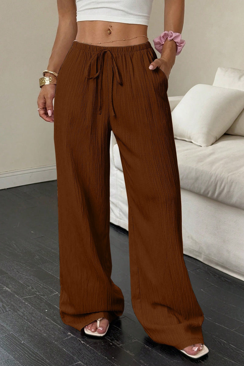 Textured Knot Waist Wide Leg Pants
