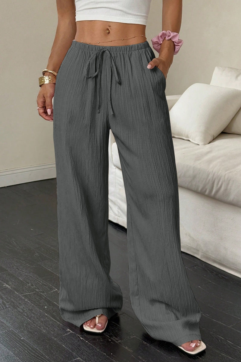 Textured Knot Waist Wide Leg Pants