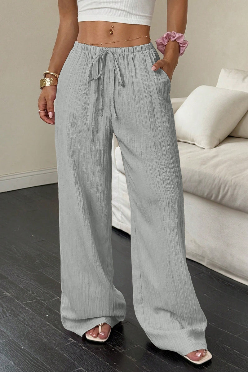 Textured Knot Waist Wide Leg Pants