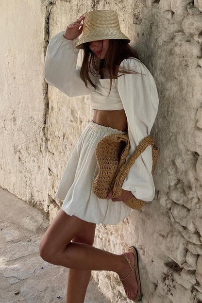 Tie Bandeau Pleated High Waist Skirt Set