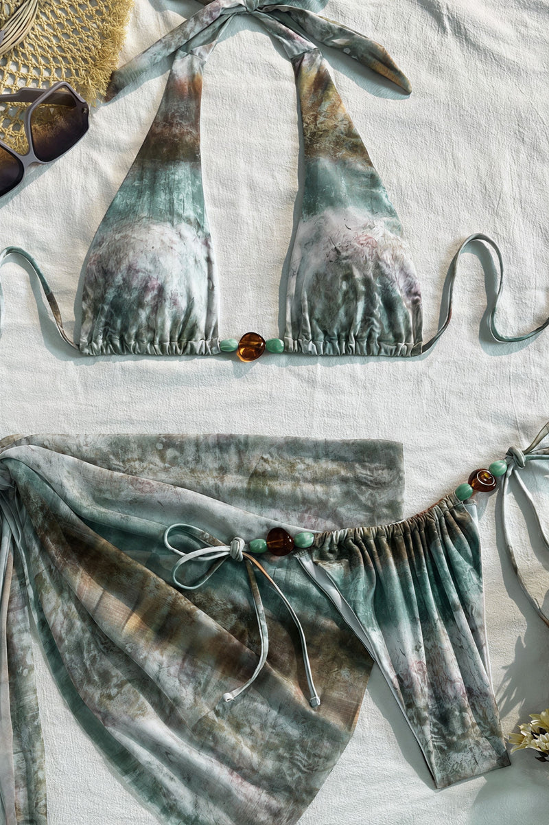 Tie Dye Ombre Beaded Two Piece Bikini Three Piece Swim Sets