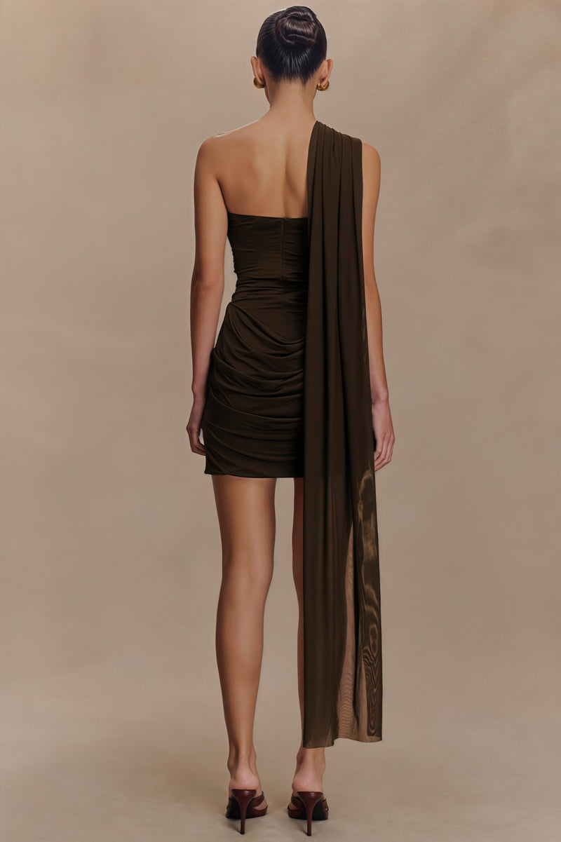 Tie Ruched Bandeau Bodycon Mini Dress