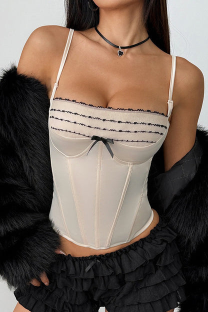 Tie Slim Lace Bow Bone Corset Cami Top