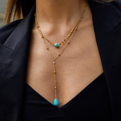 Titanium Blue Turquoise Double Layer Y-shaped NeckLace