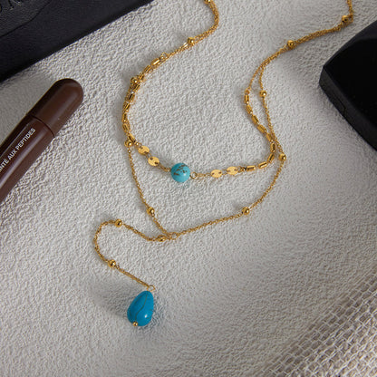 Titanium Blue Turquoise Double Layer Y-shaped NeckLace
