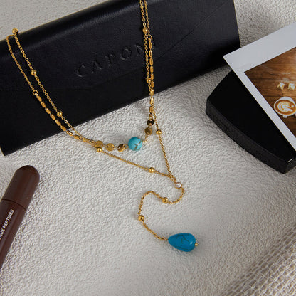 Titanium Blue Turquoise Double Layer Y-shaped NeckLace