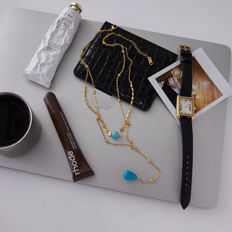 Titanium Blue Turquoise Double Layer Y-shaped NeckLace