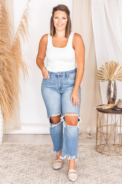 Trinity Medium Wash Distressed Mom Jeans