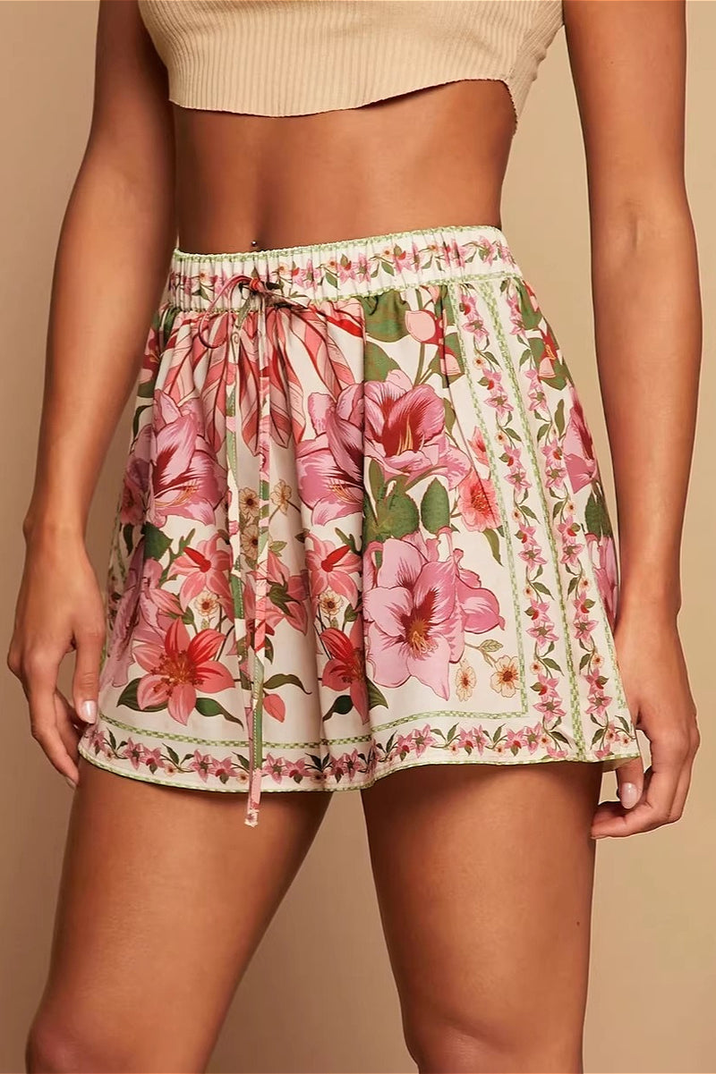 Tropical Print High Waist Vacation Shorts
