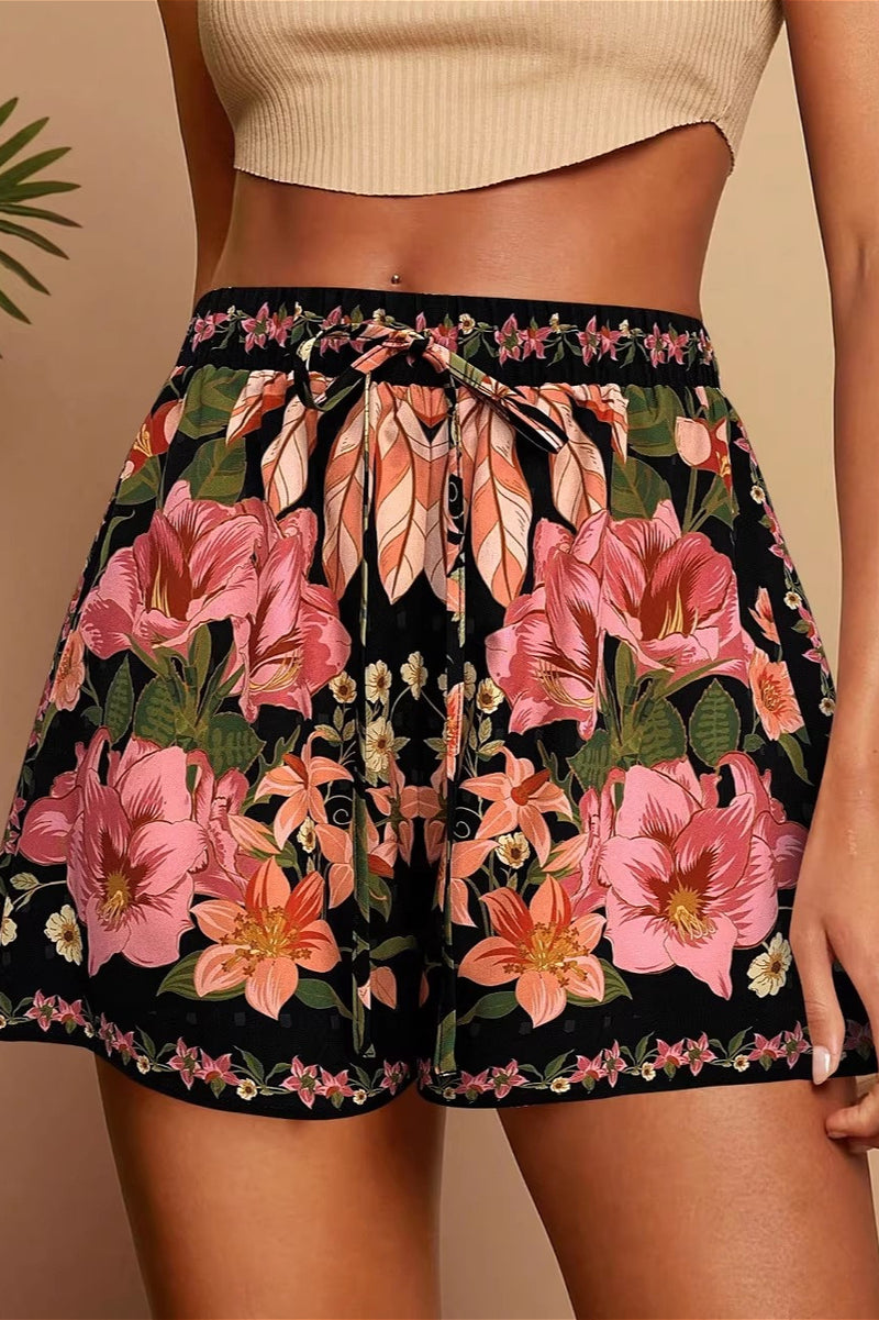 Tropical Print High Waist Vacation Shorts
