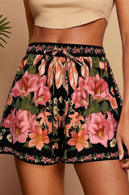 Tropical Print High Waist Vacation Shorts