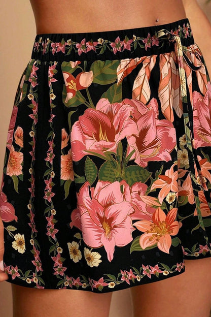 Tropical Print High Waist Vacation Shorts