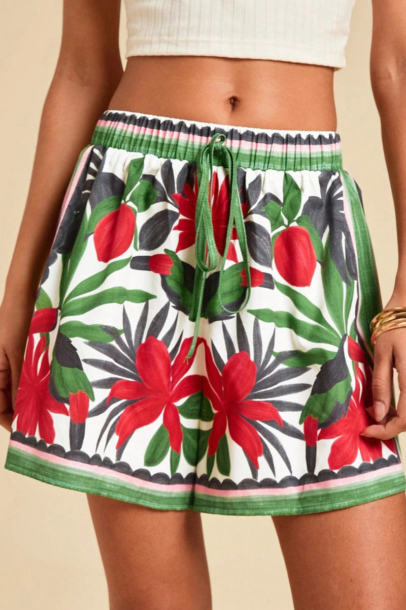 Tropical Print High Waist Vacation Shorts