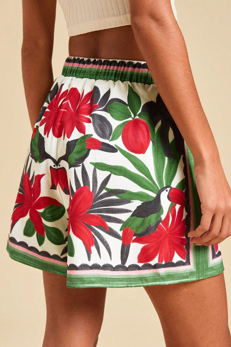 Tropical Print High Waist Vacation Shorts
