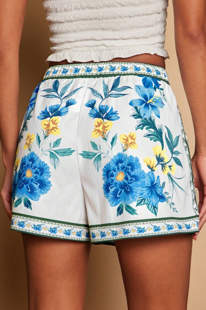 Tropical Print High Waist Vacation Shorts