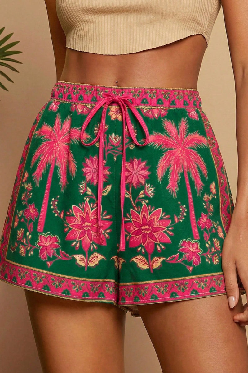 Tropical Print High Waist Vacation Shorts