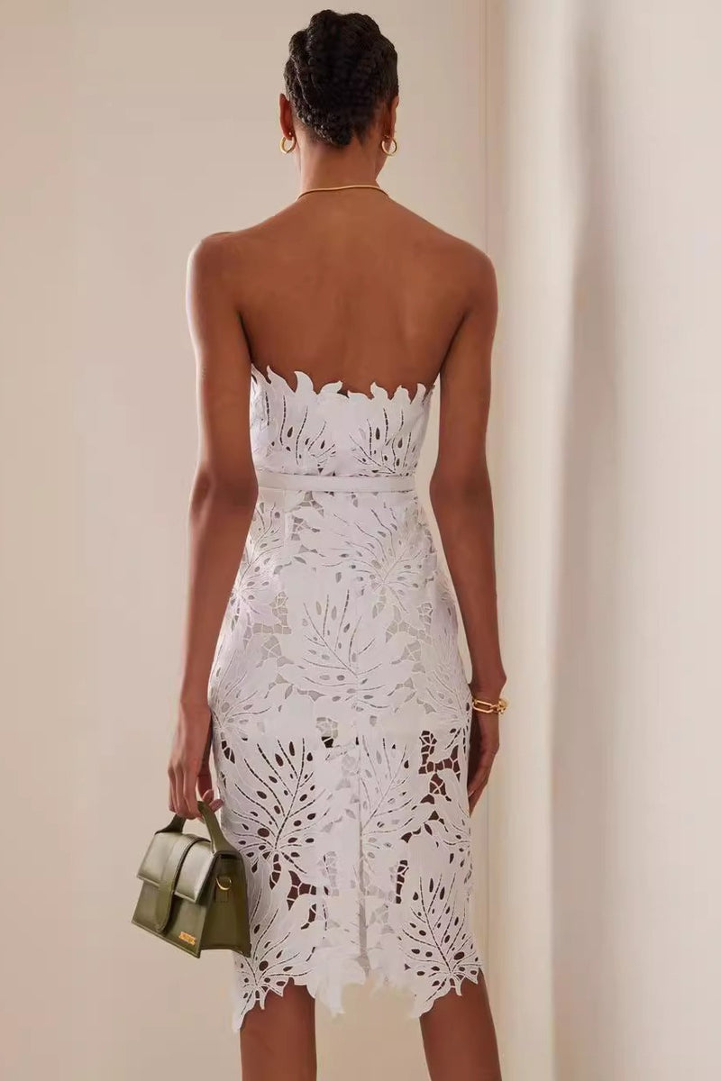 Tube Maple Leaf Lace Waist Prom Dress