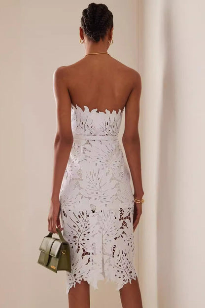 Tube Maple Leaf Lace Waist Prom Dress