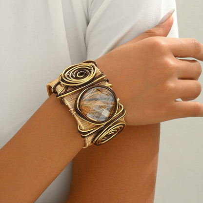 Twisted Round Gem Thread Open Bracelet