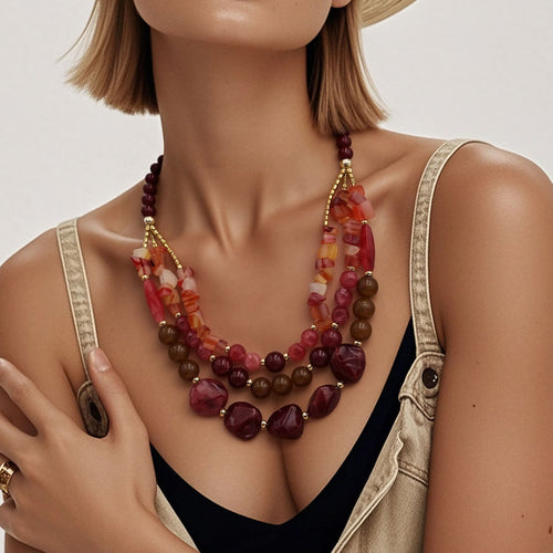 Two Tone Big Beaded Multi Layer NeckLace