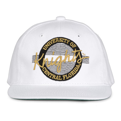 UCF Retro Circle snapback hat in white, front view