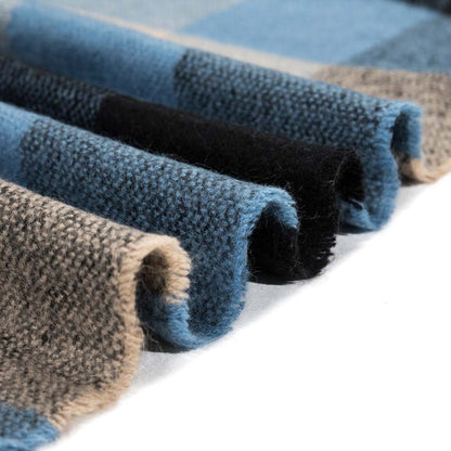 Unisex Oversized Gray/Blue and Beige Plaid Scarf with Tassels