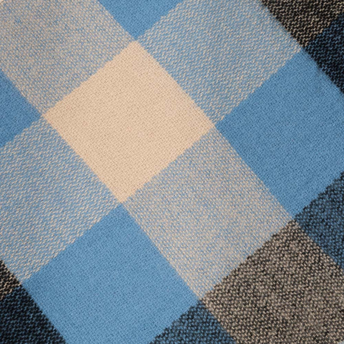 Unisex Oversized Gray/Blue and Beige Plaid Scarf with Tassels