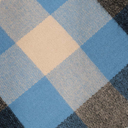 Unisex Oversized Gray/Blue and Beige Plaid Scarf with Tassels